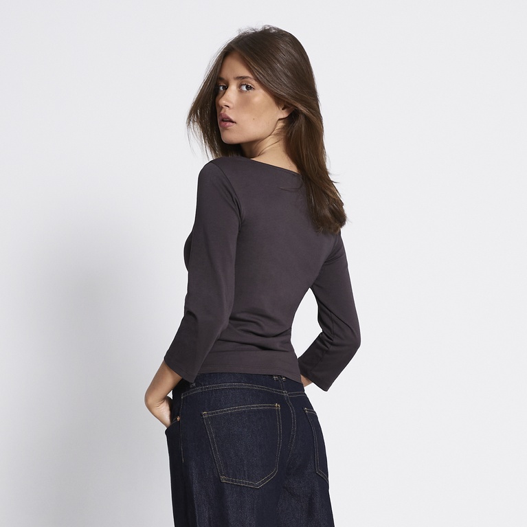 Boat neck 3/4 sleeve top "Desire" Brown